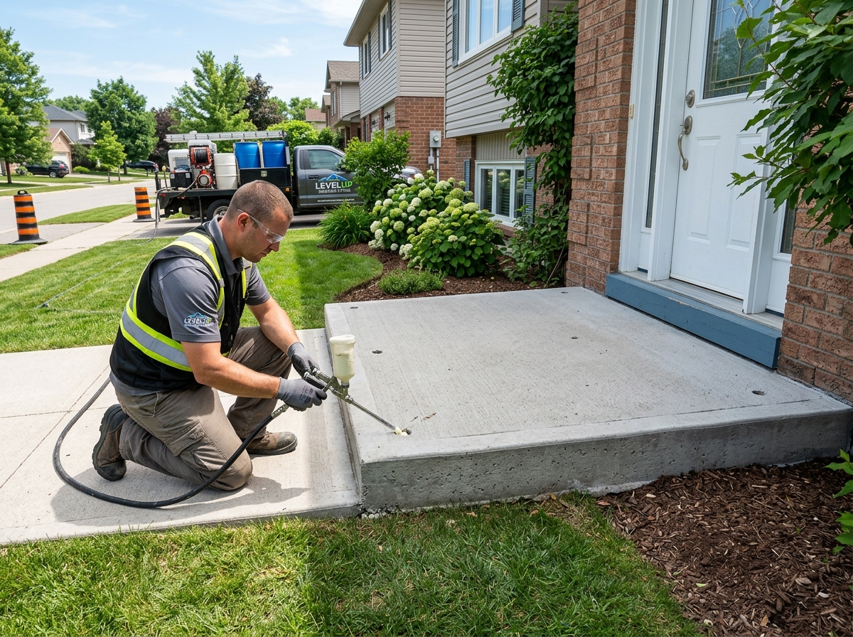 Polyurethane concrete foam leveling and slab lifting installation