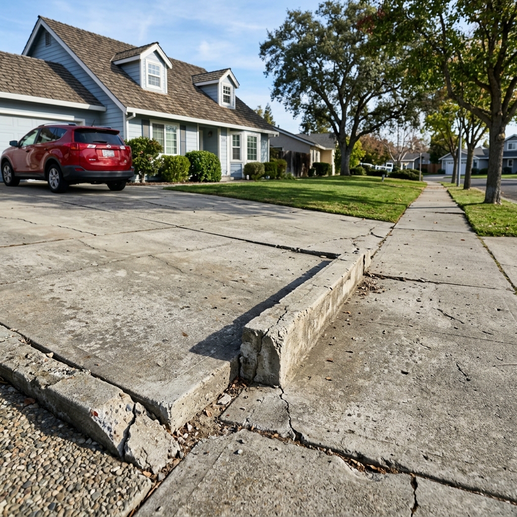 Sunken concrete sidewalk and driveway slab